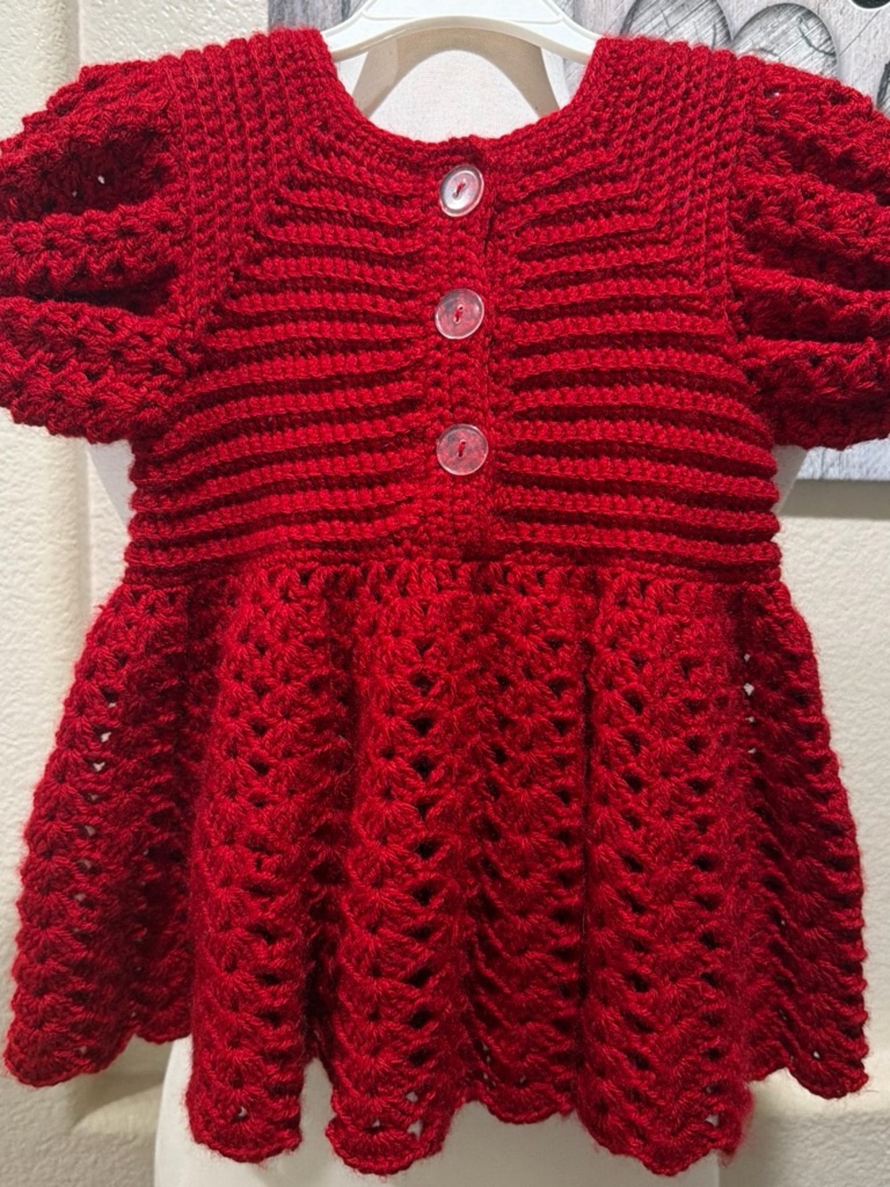 Handmade Red Crochet Girls' Formal Dress